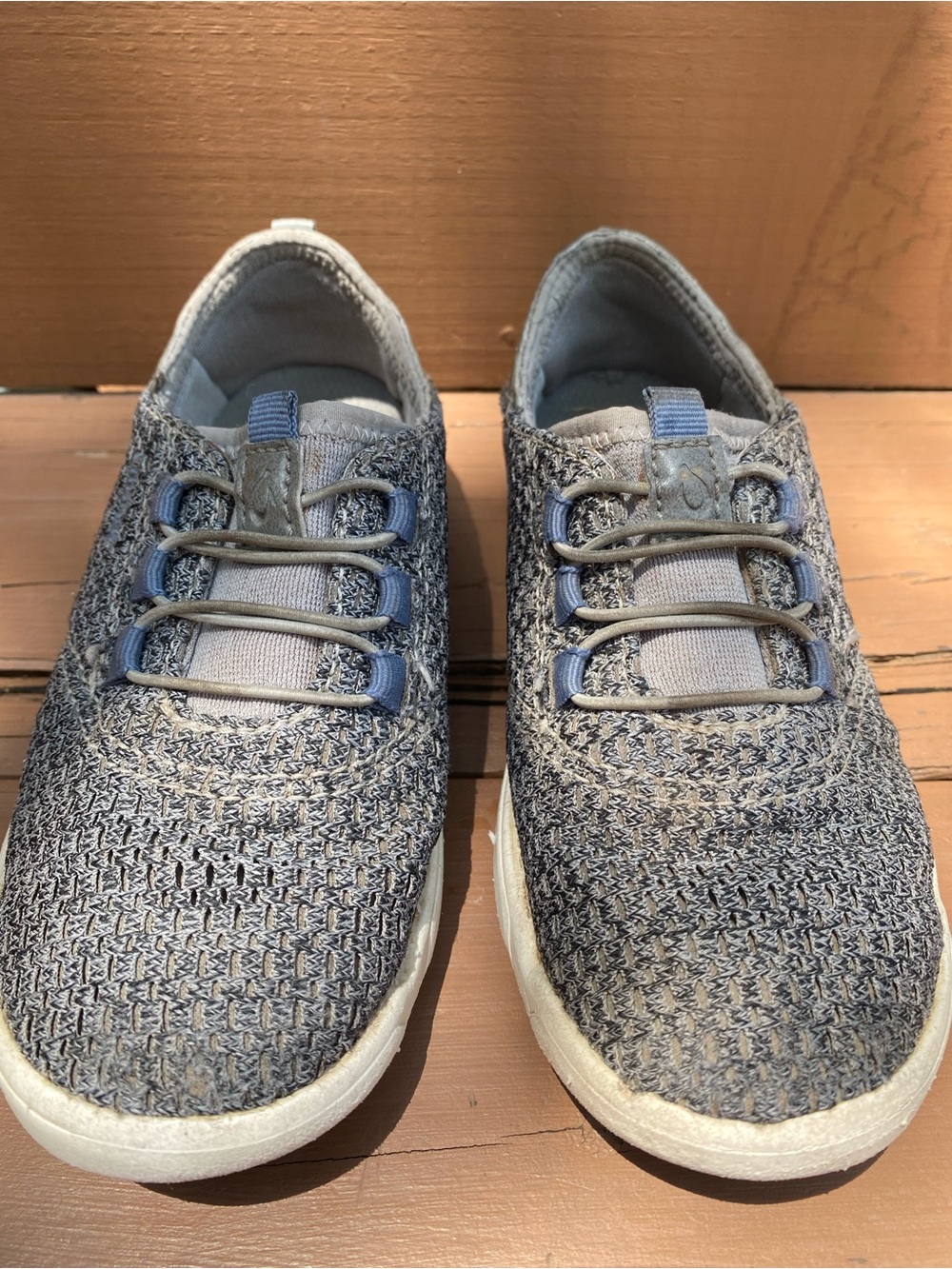 OluKai Kids Knit Slip-On Sneakers in Gray and Blue